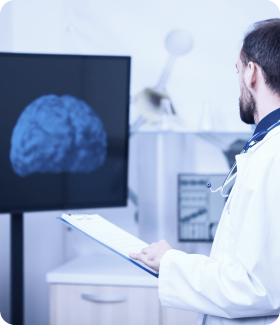 قسم المخ والاعصاب والصحة النفسية 2 doctor his cabinet looking braind trying put diagnosis doctor giving his expertise 1